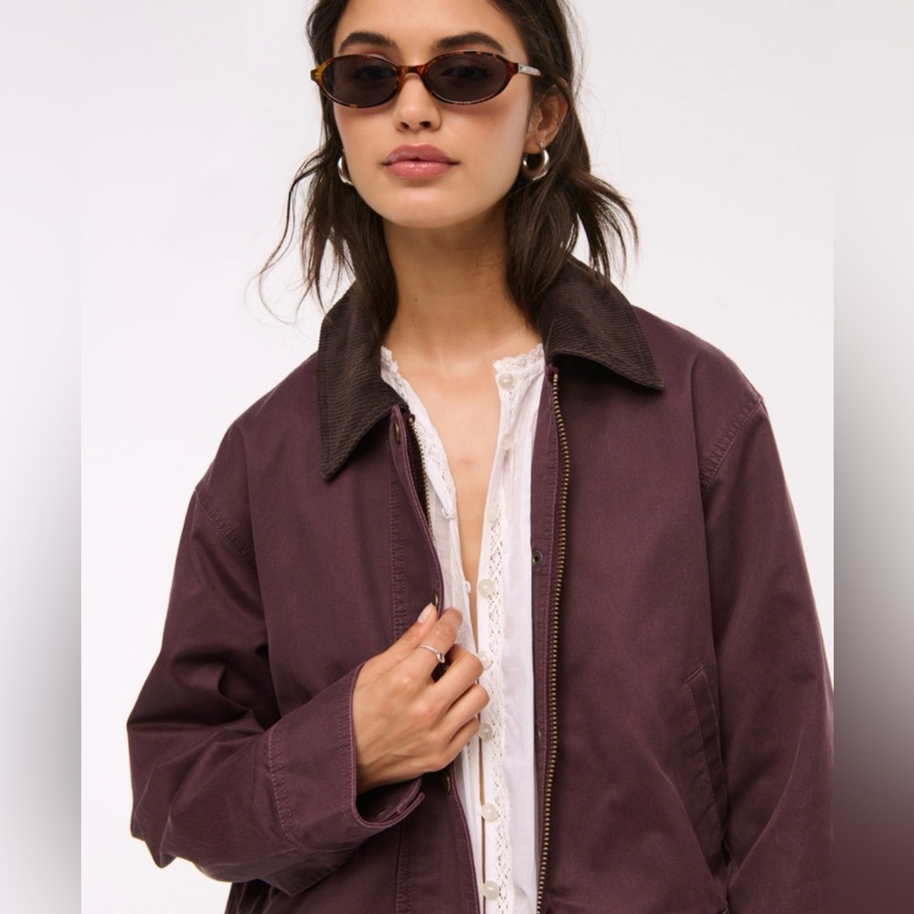 Abercrombie & Fitch Mid-Length Waxed Barn Jacket - Size S - Burgundey - Picture 2 of 8